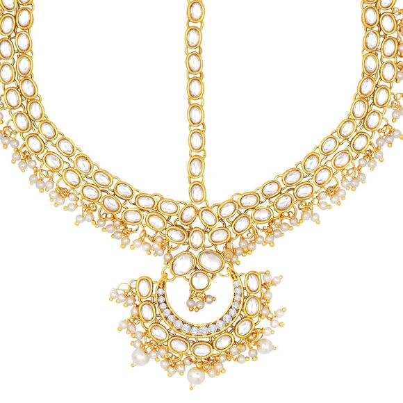 9991 Traditional Gold Plated Red Kundan Pearl Maang Tikka Matha Patti Gift main image 5